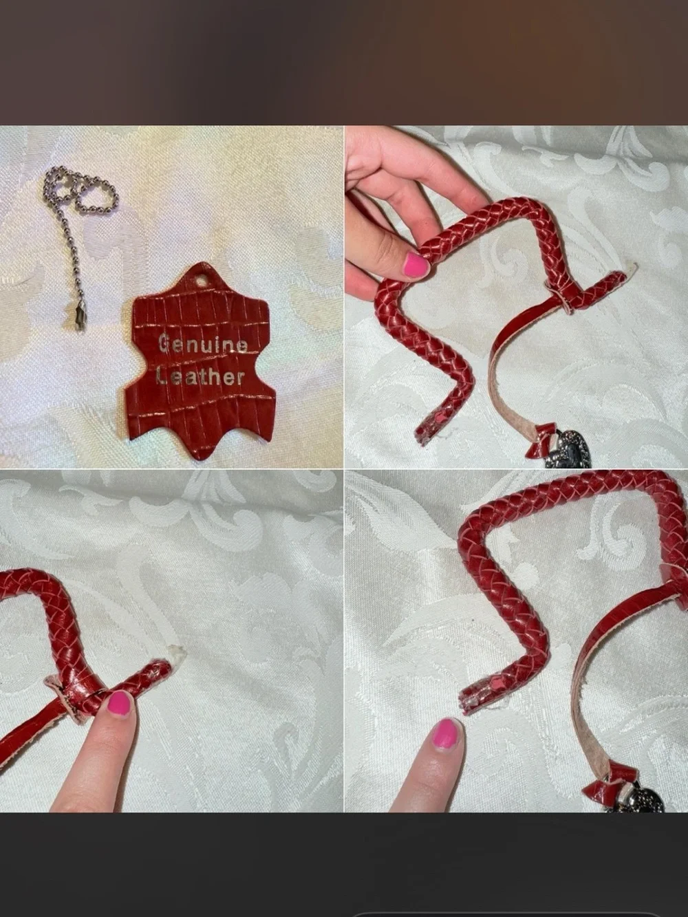 Vintage Red crocodile textured handbag with silver hardware
